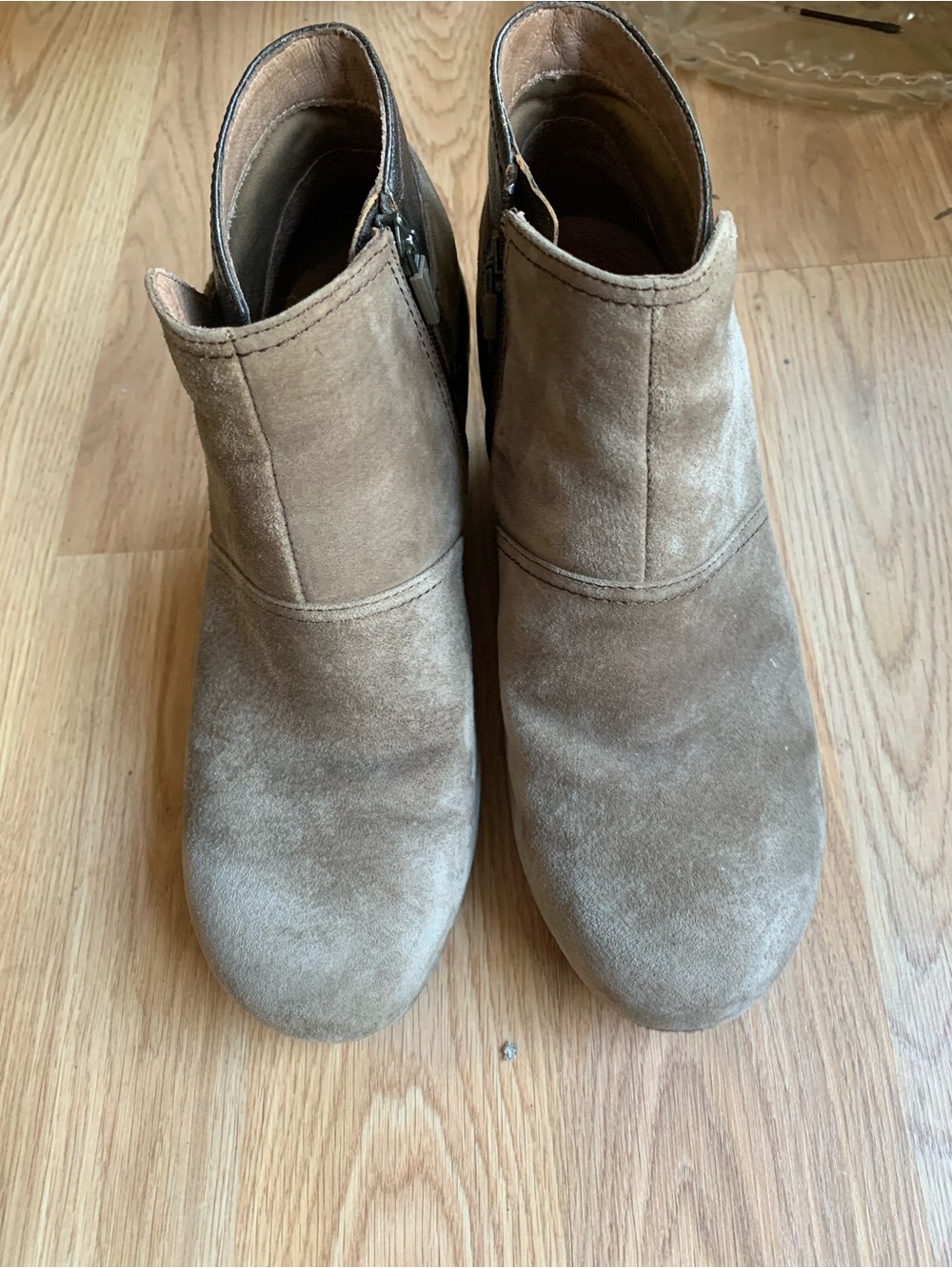Dansko Shirley Style Taupe Suede and Dark Brown Leather Wedge Heel Sz 40